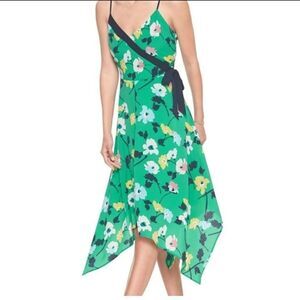 BANANA REPUBLIC Midi Dress Green Black Yellow Floral Flowy Size 6
